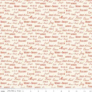 Holiday Cheer Text Cream Yardage - My Mind’s Eye | Riley Blake Designs, SKU: C13613-CREAM