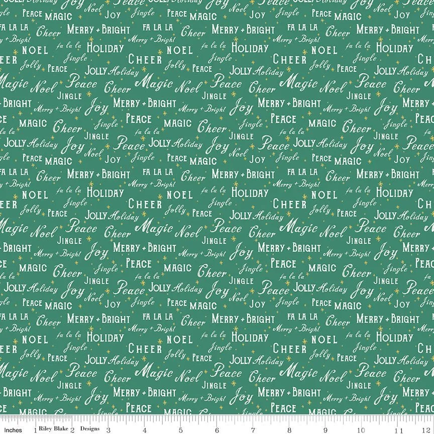 Holiday Cheer Text Green Yardage - My Mind’s Eye | Riley Blake Designs, SKU: C13613-GREEN