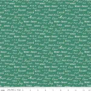 Holiday Cheer Text Green Yardage - My Mind’s Eye | Riley Blake Designs, SKU: C13613-GREEN