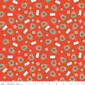 Holiday Cheer Wreaths Red Yardage - My Mind’s Eye | Riley Blake Designs, SKU: C13614-RED