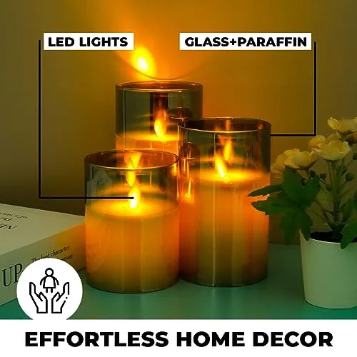 Homestic LED Candles for Home Decoration|Battey Operated|Flameless Yellow Light|Safe & Easy to Maintain|Diwali Lights for Home Decoration,Along with Other Festivities & Parties|Pack of 3|B0-004D|Gray