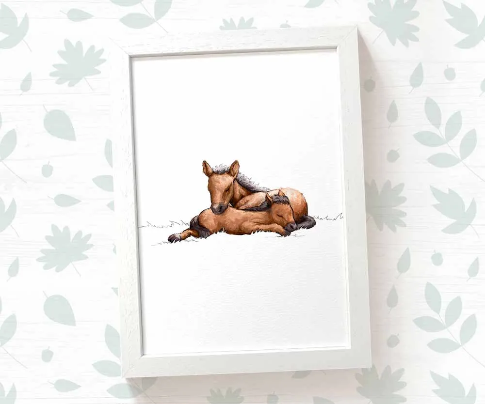 Horses Woodland Animal Nursery Print for Twins