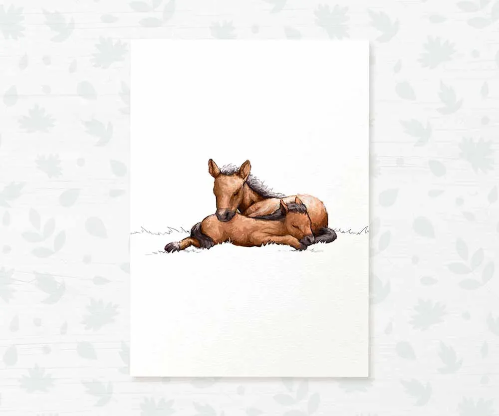 Horses Woodland Animal Nursery Print for Twins