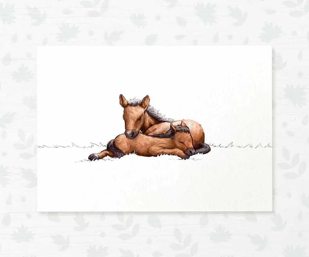 Horses Woodland Animal Nursery Print for Twins