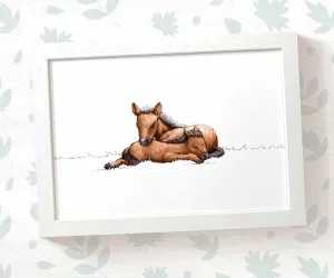 Horses Woodland Animal Nursery Print for Twins