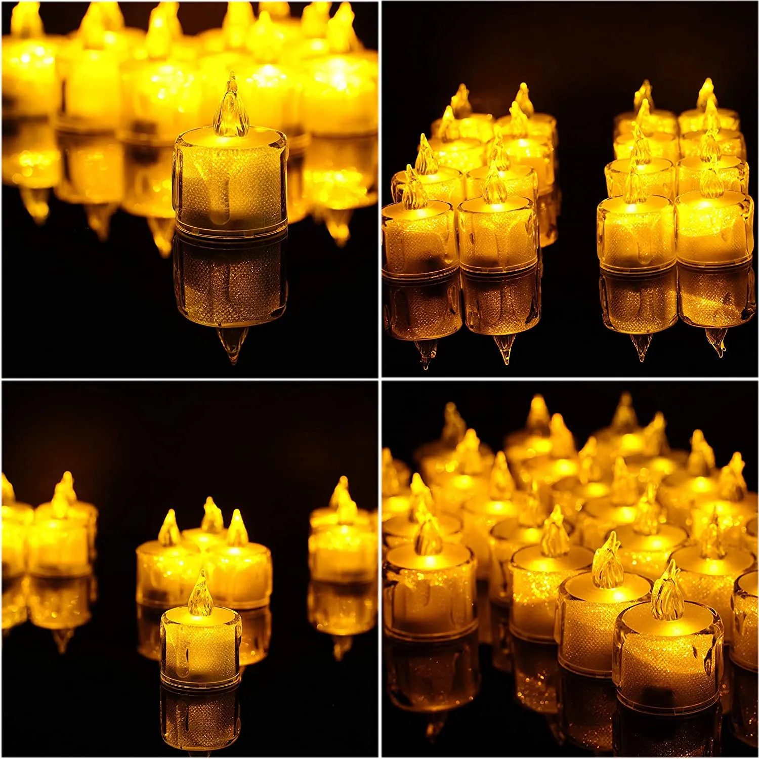 LAMPJUNCTION 12 Pc Crystal LED Candles with Dripping Wax Design Acrylic Smokeless and Flameless LED Diyas with Battery for Home Decoration/Perfect for Diwali & Gifting || Pack of 12 (Yellow)