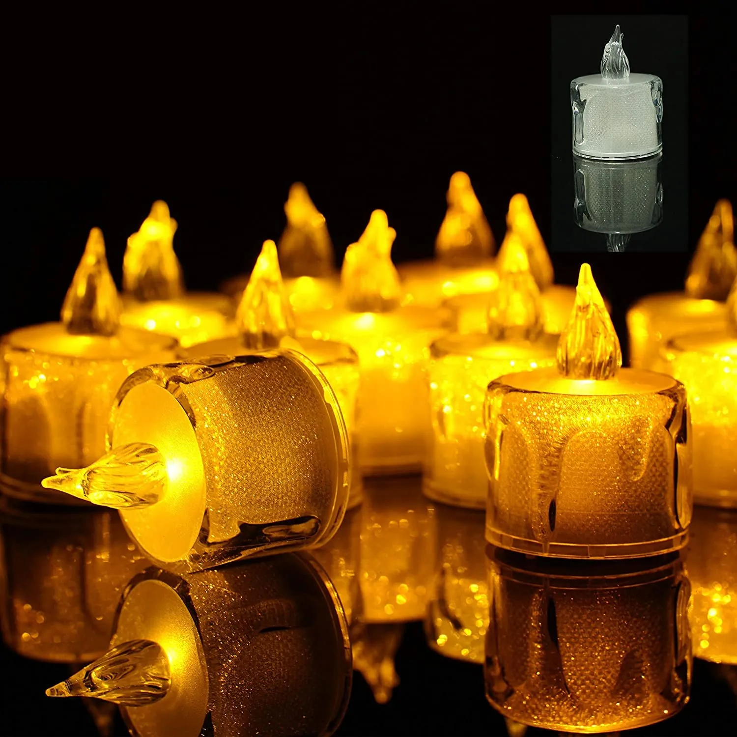 LAMPJUNCTION 12 Pc Crystal LED Candles with Dripping Wax Design Acrylic Smokeless and Flameless LED Diyas with Battery for Home Decoration/Perfect for Diwali & Gifting || Pack of 12 (Yellow)