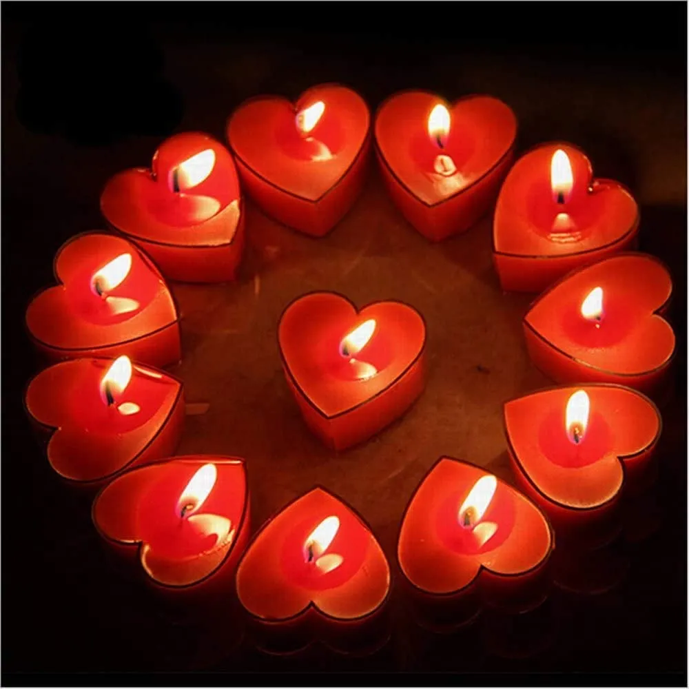 LOVYA CREATIONS -10Pcs Tealight Candles, Romantic Heart-Shaped Rose Scented Candles for Anniversary Valentine's Day Wedding Birthday Christmas Decorations (Romantic Red), Soy Wax (Pack of 24)