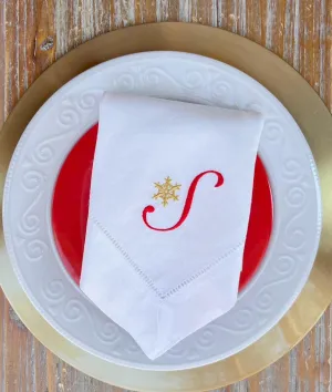 Monogrammed Christmas Snowflake Embroidered Cloth Napkins-Set of 4 napkins