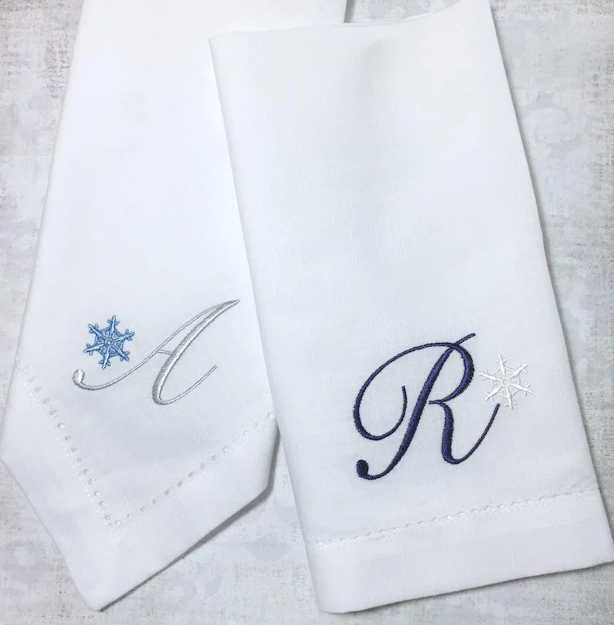 Monogrammed Christmas Snowflake Embroidered Cloth Napkins-Set of 4 napkins