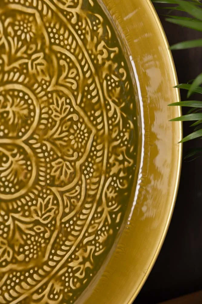 Olive Green Floral Detail Serving Tray