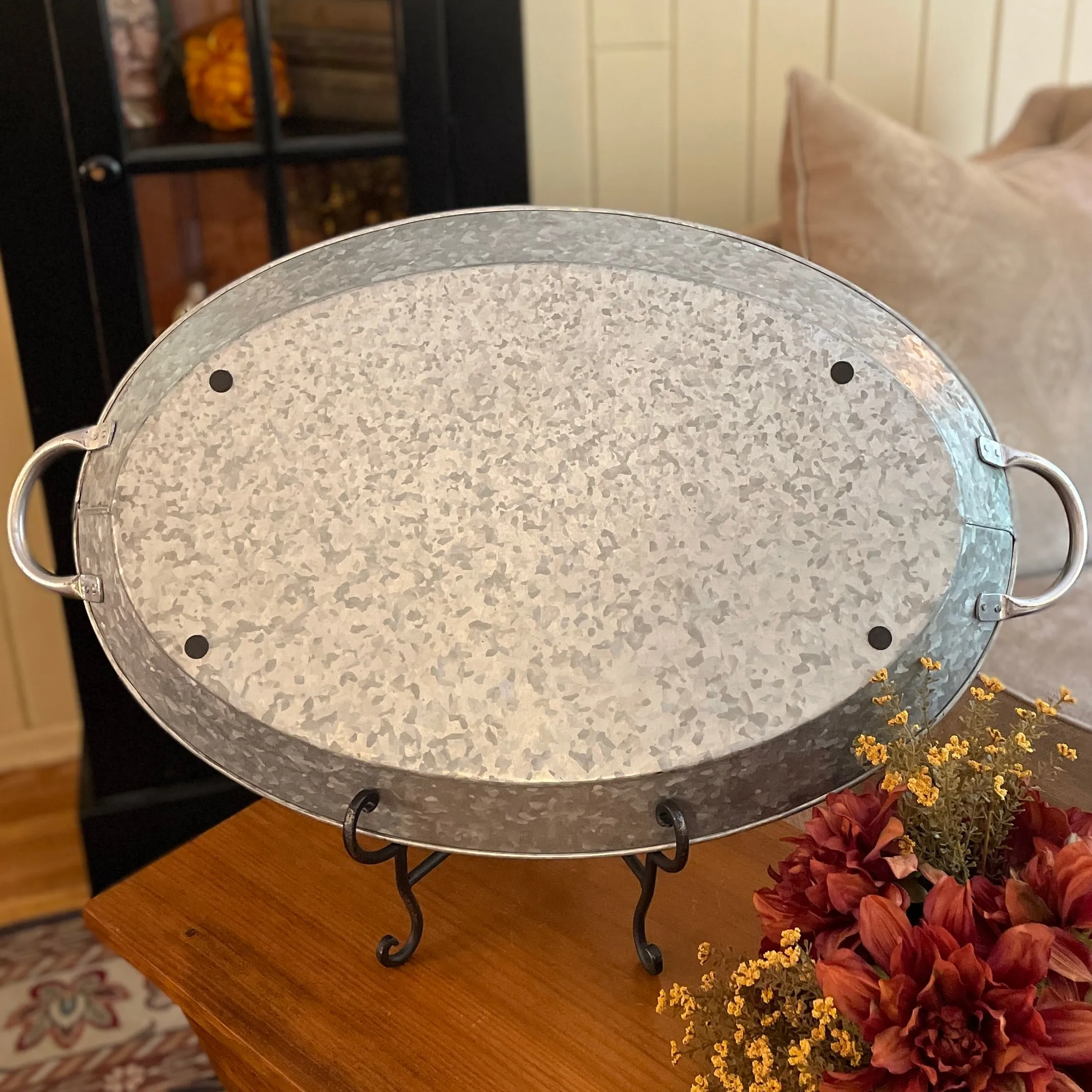 Oval Galvanized Steel Display Tray 21.5" x 13"