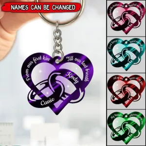 Personalized Couple Rings Heart Acrylic Shape Keychain Cute Gifts for Couples