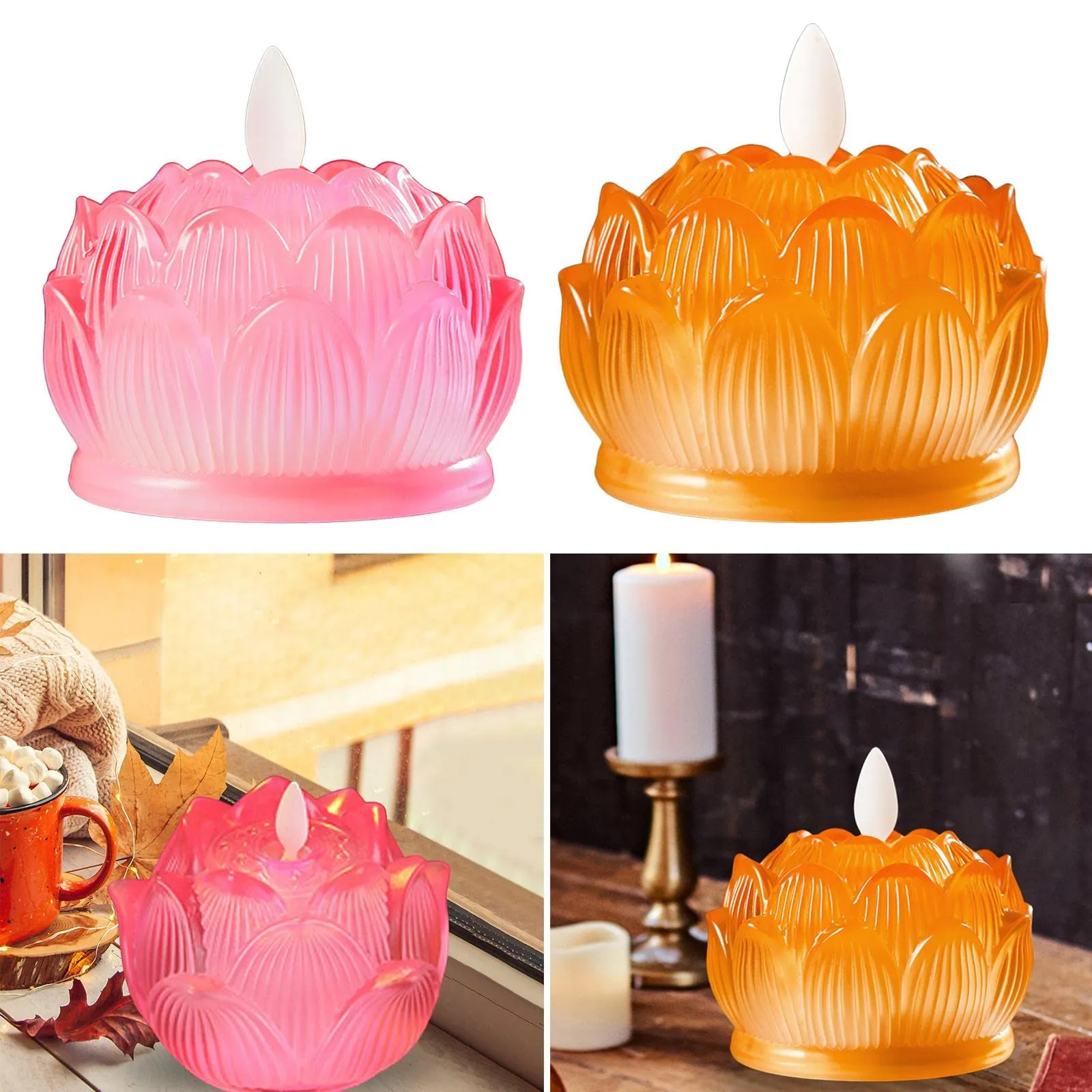 Pinakine® Pink LED Flickering Tea Lights - Lotus Design for Buddhist Worship and Festivals | Elegant Home & Garden Decorative Lighting