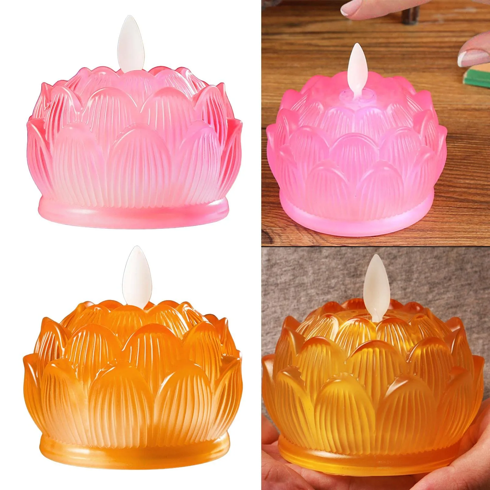 Pinakine® Pink LED Flickering Tea Lights - Lotus Design for Buddhist Worship and Festivals | Elegant Home & Garden Decorative Lighting