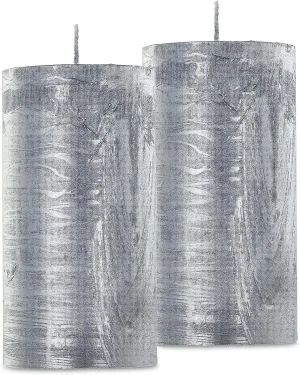 Regal Opulence of Stellar Majesty Silver Pillar Candles - Set of 2 - Exuding Luxurious Brilliance and Elegance