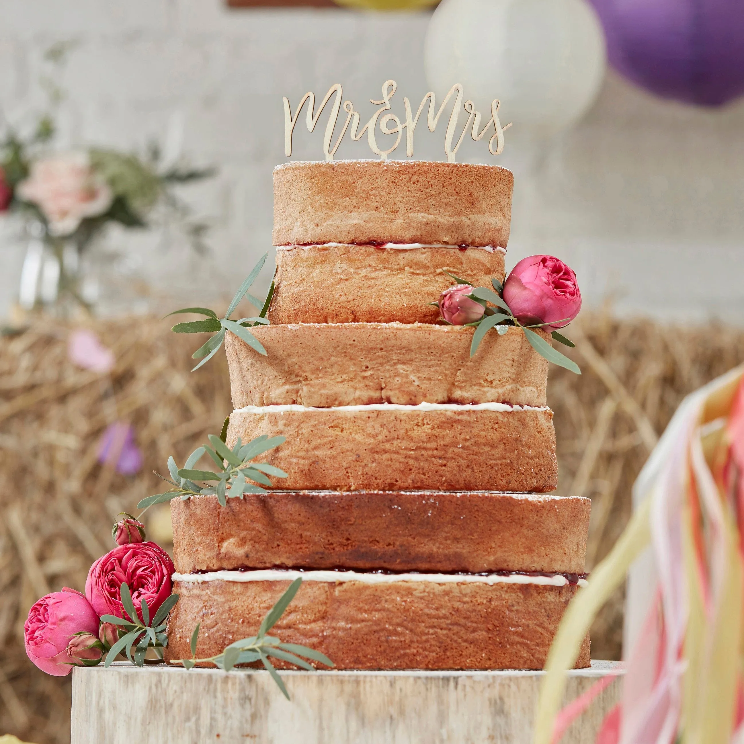 Rustic Wooden Mr and Mrs Cake Topper