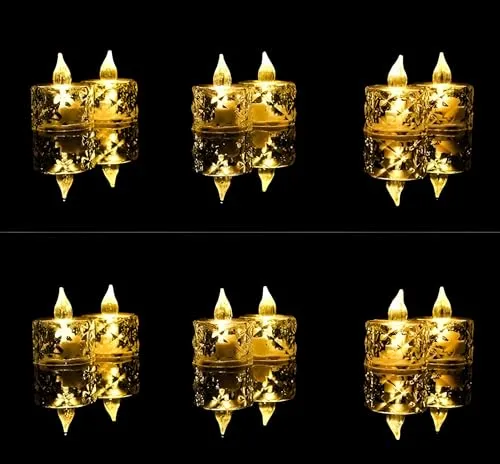 Sajo Fashion Flameless and Smokeless Decorative Crystal Candles Transparent Acrylic Led Tea Light Candle for Valentines Decoration (12 Pcs)