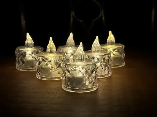 Sajo Fashion Flameless and Smokeless Decorative Crystal Candles Transparent Acrylic Led Tea Light Candle for Valentines Decoration (12 Pcs)