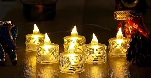 Sajo Fashion Flameless and Smokeless Decorative Crystal Candles Transparent Acrylic Led Tea Light Candle for Valentines Decoration (12 Pcs)