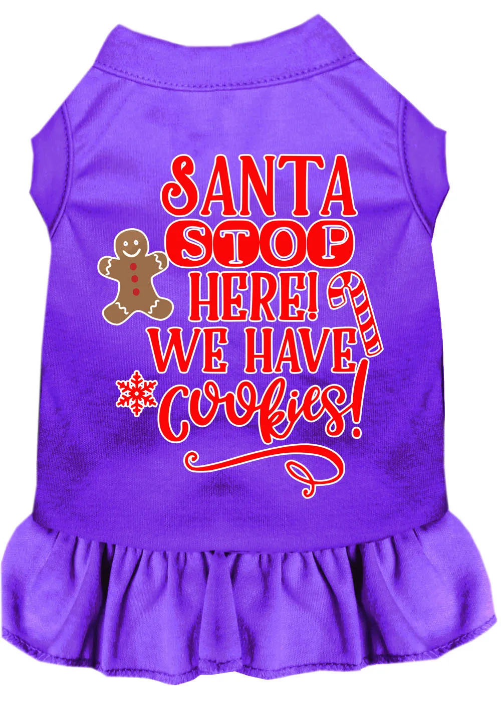 Santa, We Have Cookies Screen Print Dog Dress Purple Med