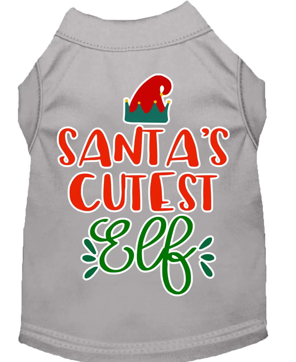 Santa's Cutest Elf Screen Print Dog Shirt Grey Xl