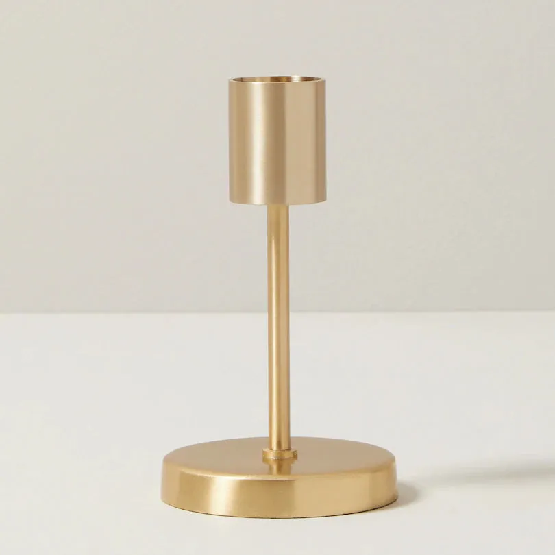 SHORT TAPER CANDLE HOLDER, GOLD