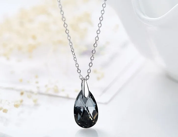 Sterling silver black diamond drop necklace