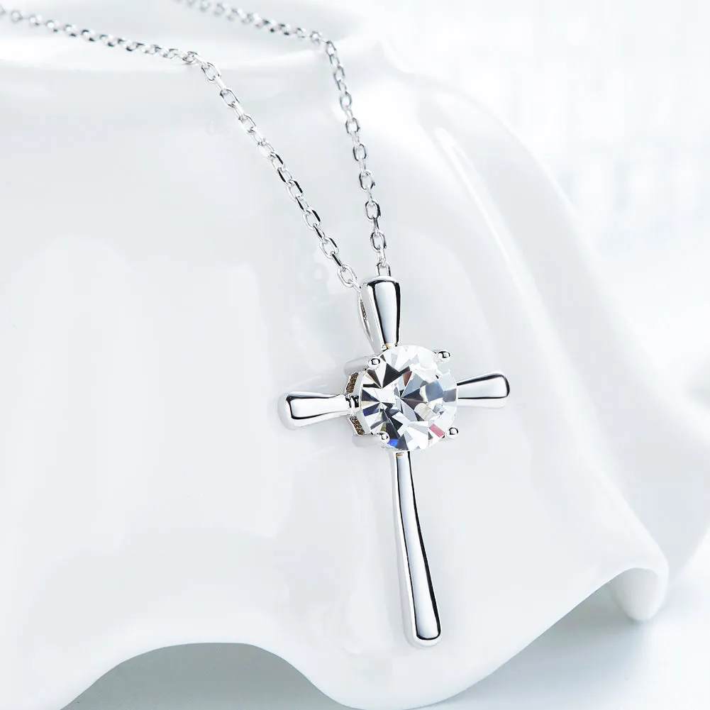 Sterling silver cross with a crystal heart necklace