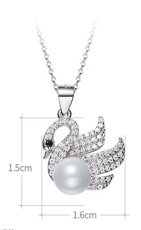 Sterling silver fancy swan with a pearl necklace