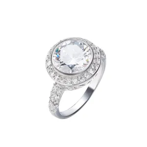 Sterling silver radiant bridal crystal ring