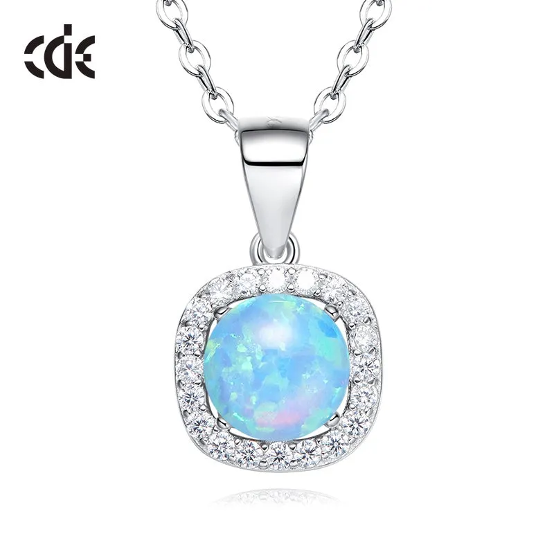 Sterling silver shiny blue / white opal necklace