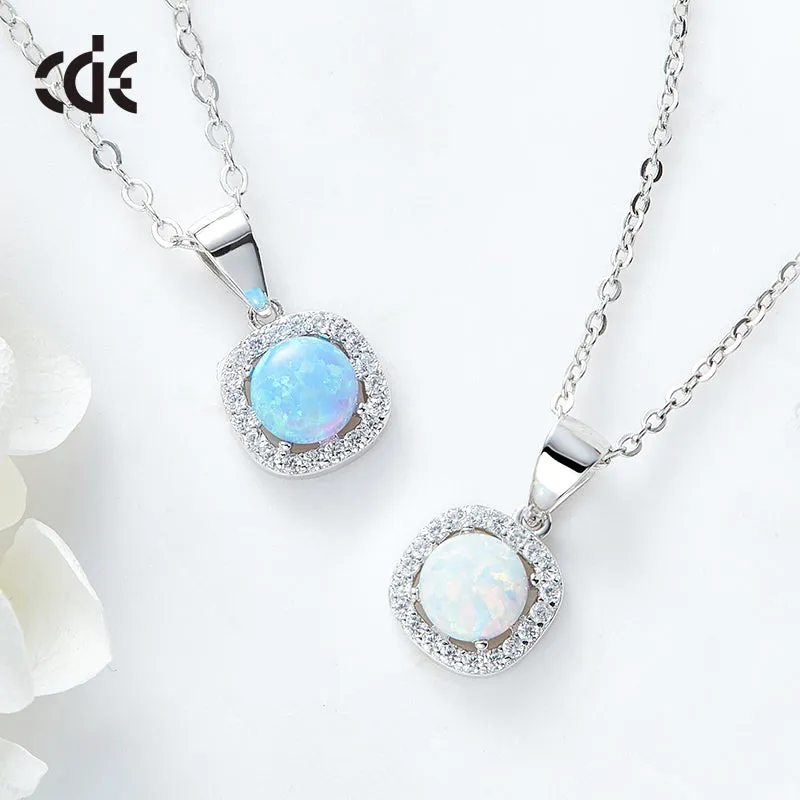 Sterling silver shiny blue / white opal necklace