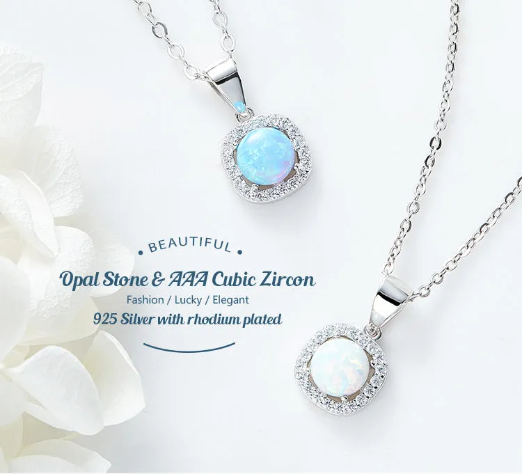 Sterling silver shiny blue / white opal necklace