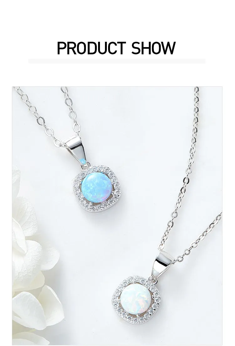 Sterling silver shiny blue / white opal necklace