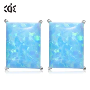 Sterling silver simple squared blue opal stone earring