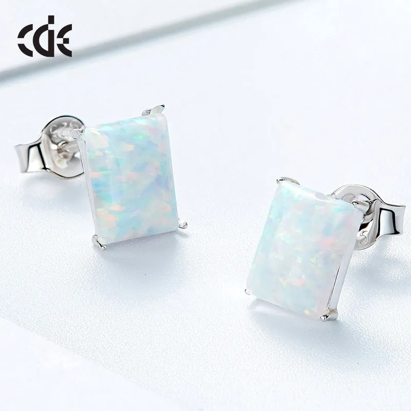 Sterling silver simple squared blue opal stone earring