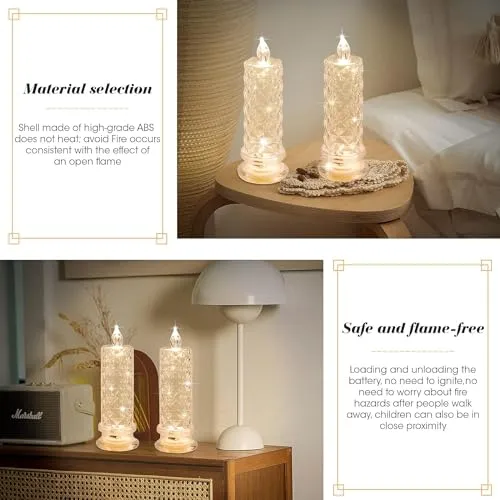 The Decor Affair 4 Pcs Rose Shadow Flameless Candles - 2.5 x 7 Inches of Flickering Beauty - Crystal Pillar Candles with Batteries Included.