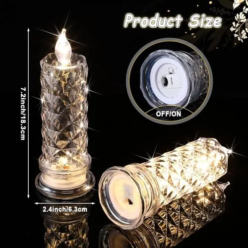 The Decor Affair Rose Shadow Flameless Candles - 2.5x7 Inches of Mesmerizing Flickering LED Magic - Crystal Pillar Candles with Batteries for Creating (8)