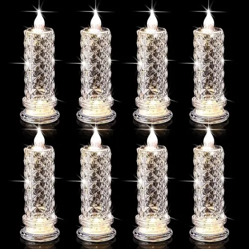 The Decor Affair Rose Shadow Flameless Candles - 2.5x7 Inches of Mesmerizing Flickering LED Magic - Crystal Pillar Candles with Batteries for Creating (8)