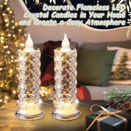 The Decor Affair Rose Shadow Flameless Candles - 2.5x7 Inches of Mesmerizing Flickering LED Magic - Crystal Pillar Candles with Batteries for Creating (8)