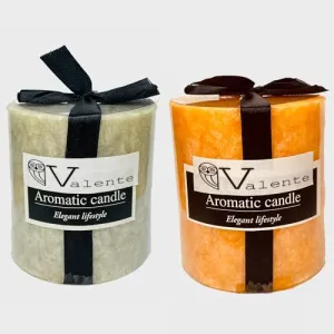 The Decor Affair Twin Pack of Jasmine Blossom Scented Pillar Candles (3x3 Inches) - All-Natural Fragrance Enhancers for Elegant Room Decoration (Beige Orange)