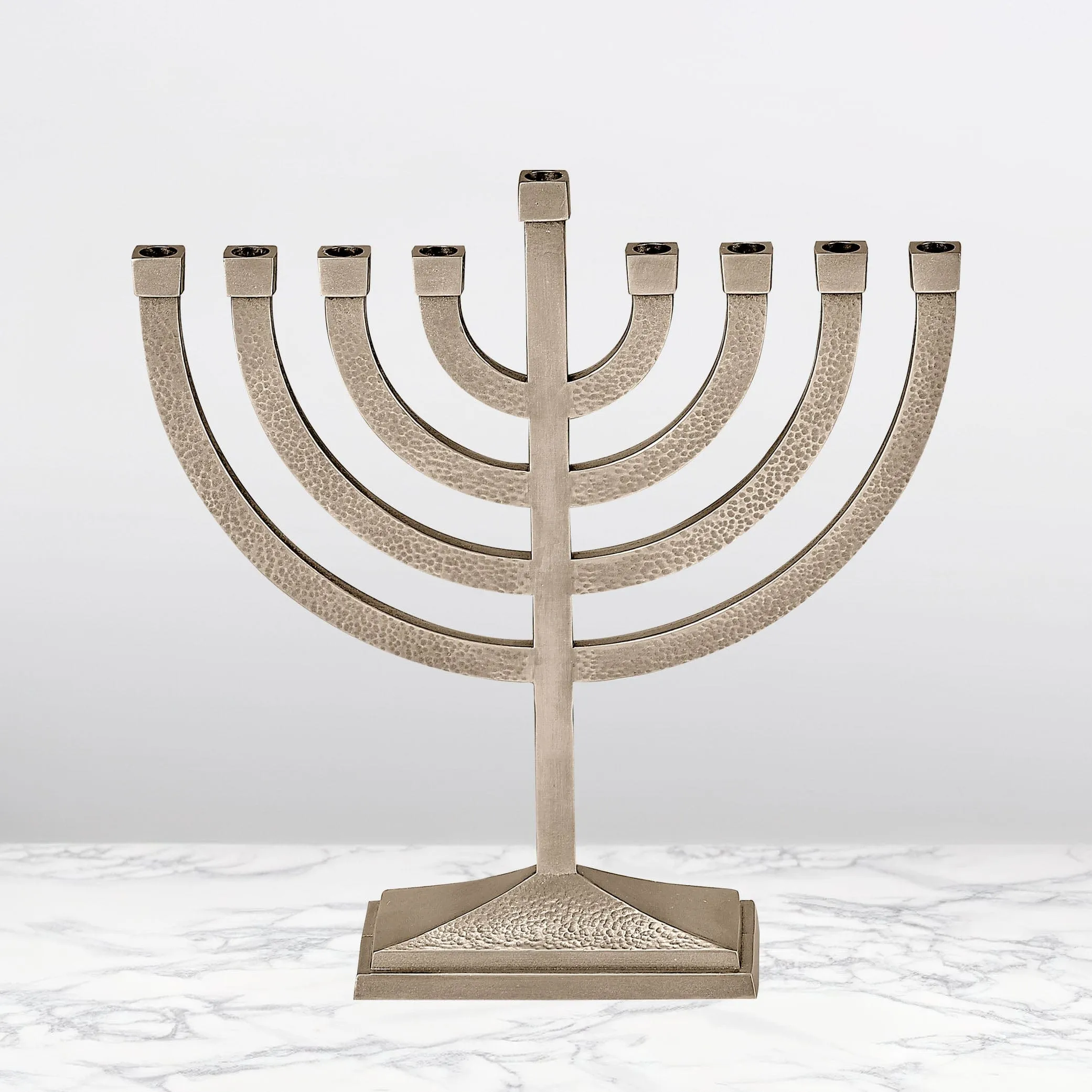 Traditional Menorah,hammered Aluminum,pwter Finish,8.5"x8.5",box