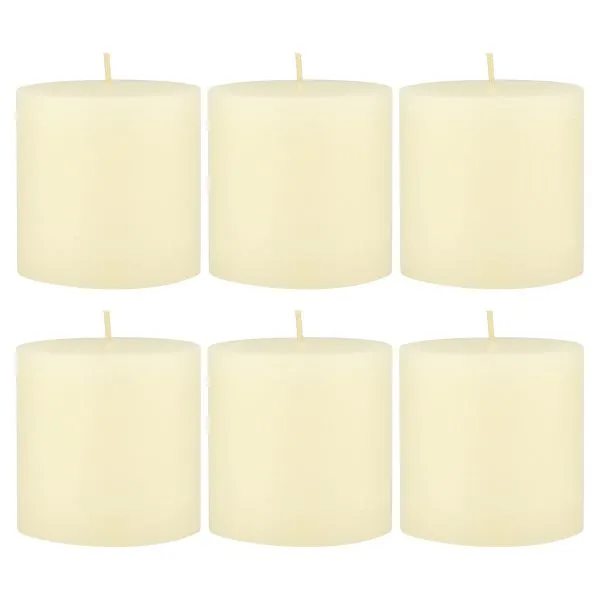 Unscented 3" x 3" 1-Wick Ivory Pillar Candles, 6 Pack, White (WS)