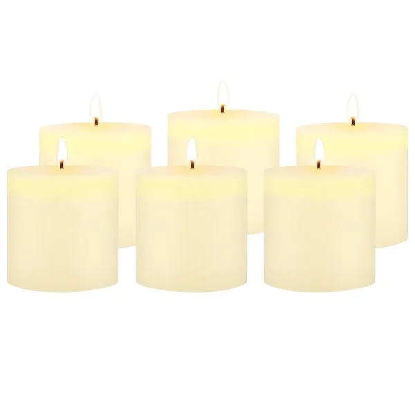 Unscented 3" x 3" 1-Wick Ivory Pillar Candles, 6 Pack, White (WS)