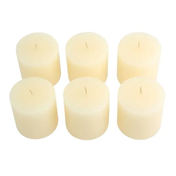 Unscented 3" x 3" 1-Wick Ivory Pillar Candles, 6 Pack, White (WS)