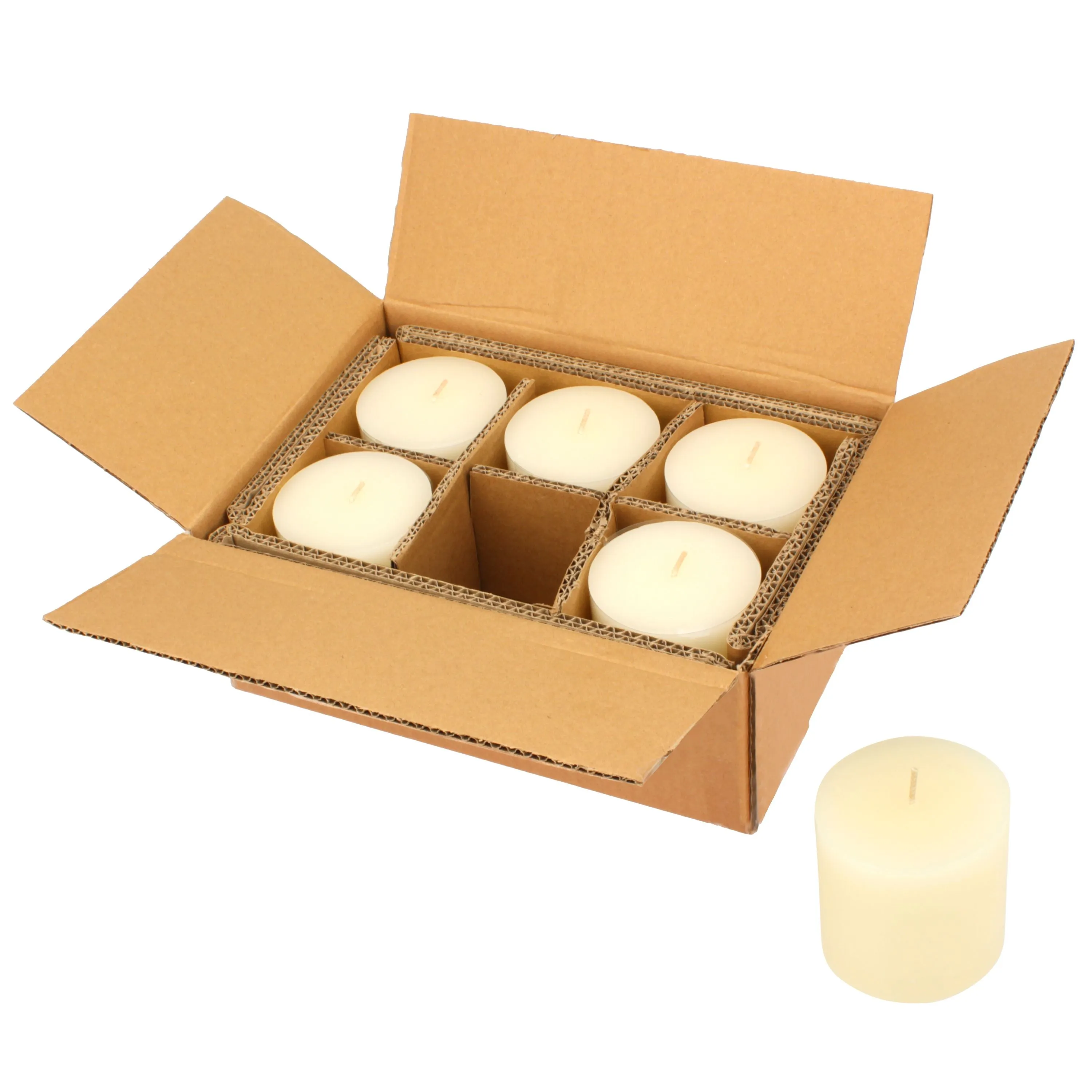 Unscented 3" x 3" 1-Wick Ivory Pillar Candles, 6 Pack, White (WS)