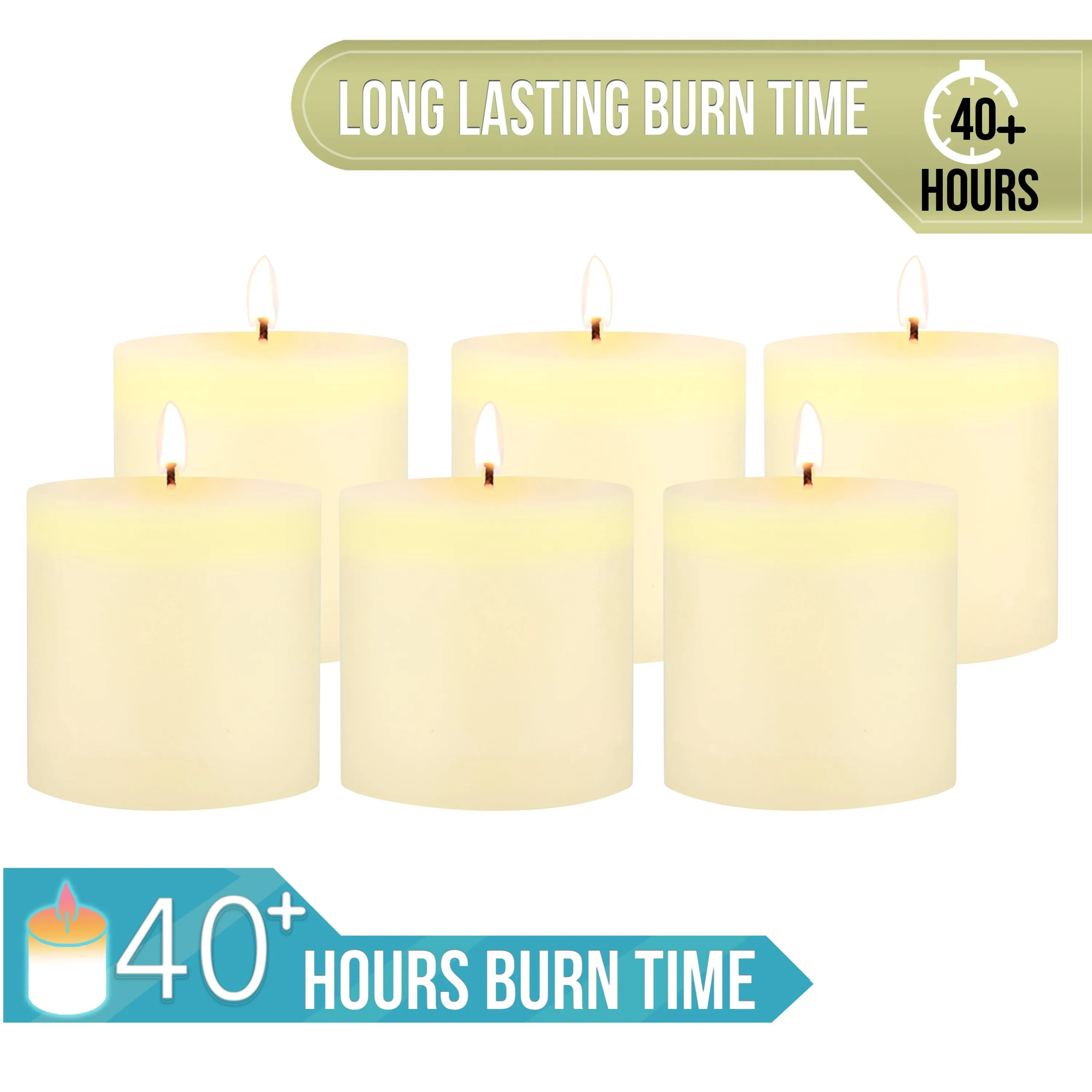 Unscented 3" x 3" 1-Wick Ivory Pillar Candles, 6 Pack, White (WS)