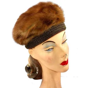 Vintage Autumn Haze Mink Hat Fab Soutache 1950S Robinsons