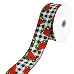 Watermelon Slices Buffalo Plaid Wired Ribbon, 1-1/2-Inch, 10-Yard